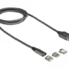 Кабел за зареждане Delock  3 в 1 USB-A мъжко - 8 Pin / Micro USB / USB Type-C 1м