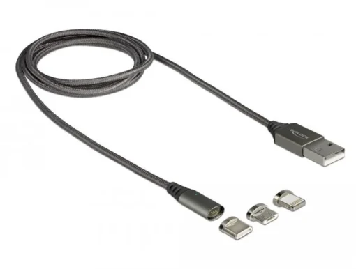 Кабел за зареждане Delock  3 в 1 USB-A мъжко - 8 Pin / Micro USB / USB Type-C 1м