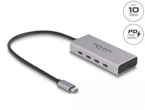 Докинг станция Delock USB-C - 4 x USB-C USB-C PD 85 W 10 Gbps