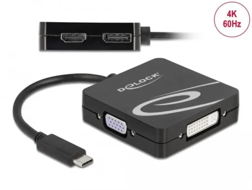 Адаптер 4 в 1 Delock 63129 USB-C мъжко - VGA / DVI / DP / HDMI женско, Черен - Image 2