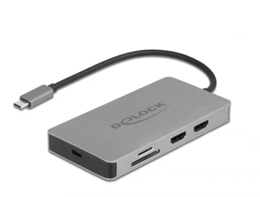 Докинг станция Delock USB-C - Dual HDMI USB 3.2 SD LAN PD3.0 Сива