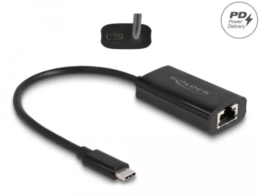 Мрежова карта Delock 61026 USB-C - RJ45, USB 3.2 Gen 1 RTL8153B, Gigabit Ethernet, PD 3.0 - Image 2