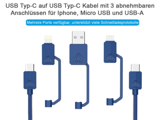 Кабел за зареждане Type-C- Micro USB/ Lightning/ USB-A син цвят   PDC-3