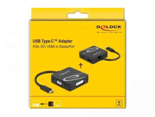 Адаптер 4 в 1 Delock 63129 USB-C мъжко - VGA / DVI / DP / HDMI женско, Черен - Image 3