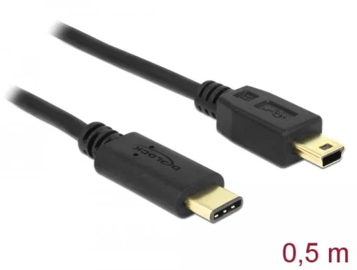 Кабел DeLock, USB-C мъжко - USB-B мъжко, USB 2.0, 0.5 м, Черен - Image 2