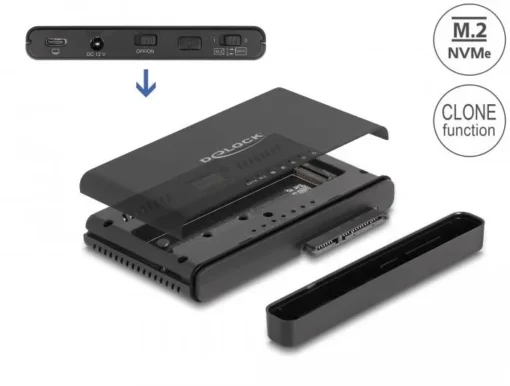 Конвертор Delock, USB-C - 1 x M.2 NVMe SSD + 1 x SATA SSD / HDD, Функция клониране - Image 2