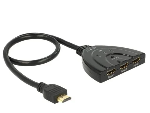 3 портов HDMI суич Delock 18600 4K 50 см. кабел Черен