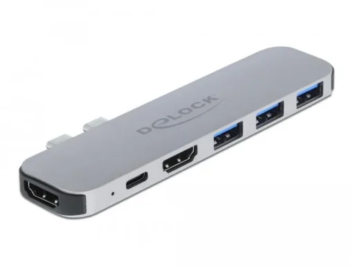 Докинг станция Delock За MacBook HDMI 4K USB-A USB-C PD Сива