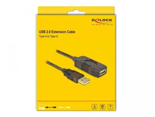 Удължителен кабел DeLock, USB-A женско - USB-A мъжко, USB 2.0, 15 м, Черен - Image 4