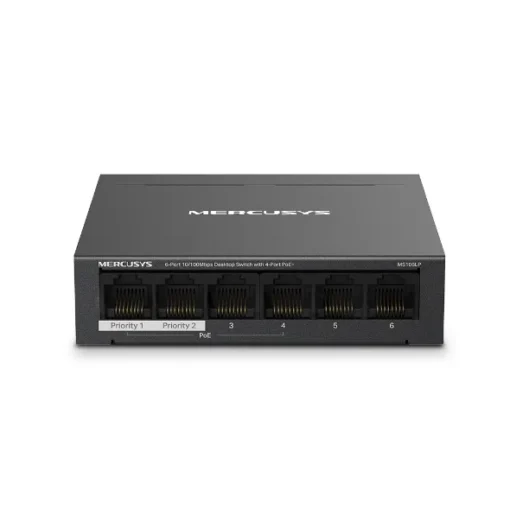 6-портов настолен комутатор Mercusys MS106LP 10/100 Mbps със 4 PoE+