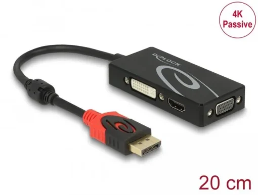 Адаптер DeLock DisplayPort 1.2 мъжко > VGA / HDMI / DVI женско 4K