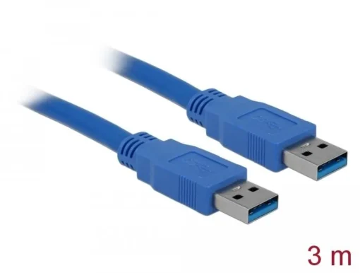 Kабел Delock USB-A мъжко - USB-А мъжко 3 м Екраниран Син