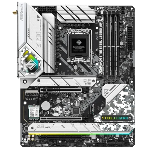 Дънна платка ASROCK MB Desktop Z790 Steel Legend (S1700, 4x DDR5, 1x PCIe 5.0 x16, 1x PCIe 4.0 x16, 1x PCIe 3.0 x1, 4x Hyper M.2, 1x Blazing M.2, 8x SATA3, 2x USB-C, 16x USB 3.2, 5x USB 2.0, 1x RJ-45 2.5GB Lan, 802.11ax Wi-Fi 6E Module, 1x HDMI, 1x D - Image 2