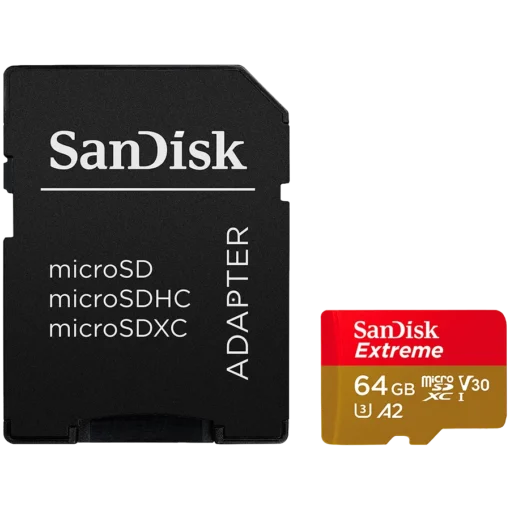 Карта памет SanDisk Extreme microSDXC 64GB + SD Adapter + 1 year RescuePRO Deluxe up to 170MB/s & 80MB/s Read/Write spee