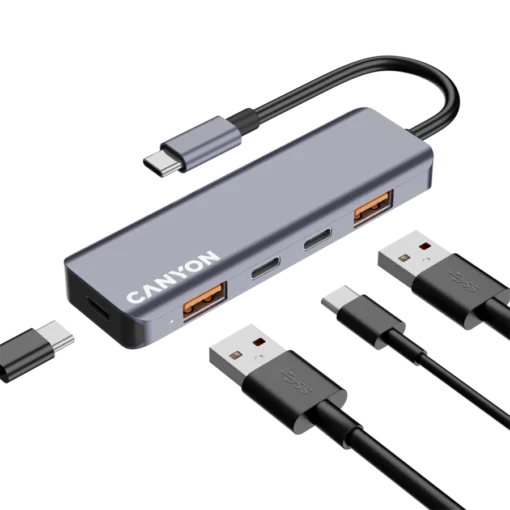 USB хъб CANYON hub DS-18 5in1 USB-C Grey