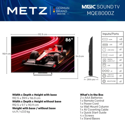 Телевизор METZ 86MQE8000Z, 86"(217 см), QLED, Google TV, 4K/UND, 144Hz - Image 2