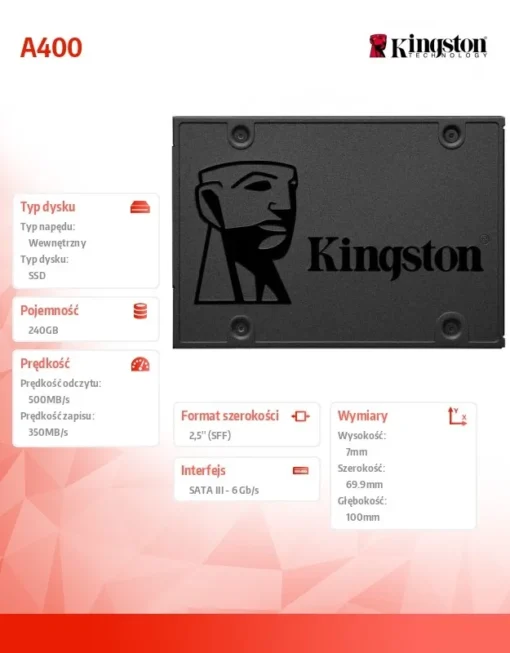 Kingston SSD drive A400 series 240GB SATA3 2.5 - Image 4