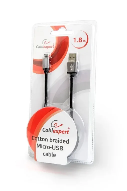 Gembird Cotton braided Micro USB cable/1.8m/black - Image 2