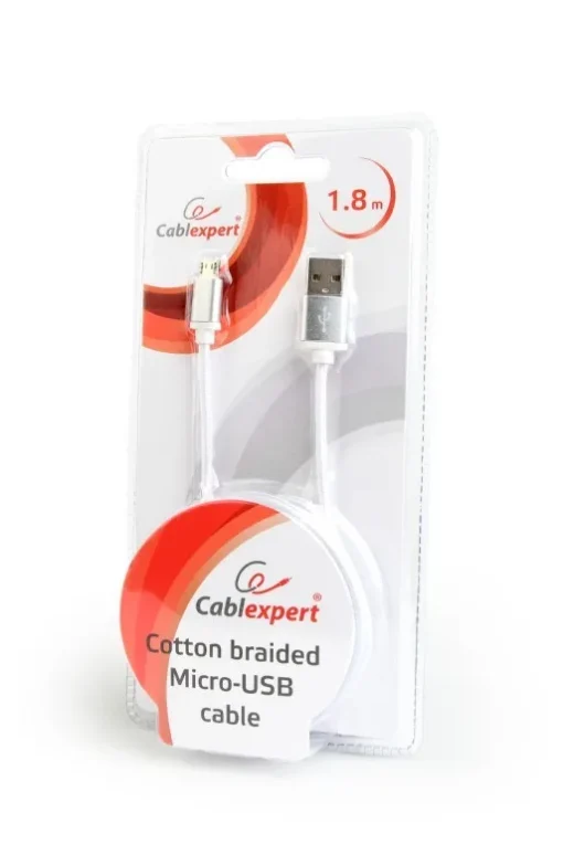 Gembird Cotton braided Micro USB cable/1.8m/silver - Image 2