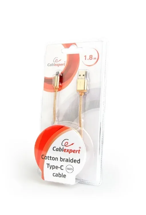 Gembird Cotton braided USB Type C cable/1.8m/gold - Image 2