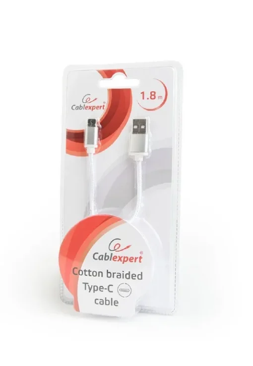 Gembird Cotton braided USB Type C cable/1.8m/silver - Image 2