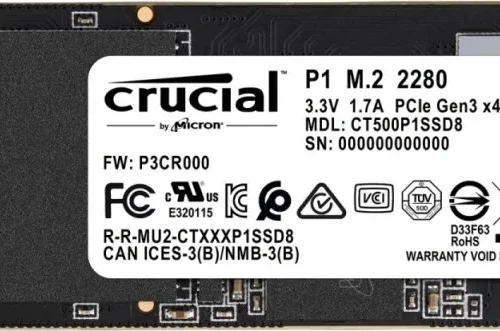 Crucial SSD P1 500GB M.2 PCIe NVMe 2280 1900/950MB/s