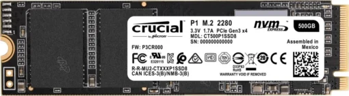 Crucial SSD P1 500GB M.2 PCIe NVMe 2280 1900/950MB/s