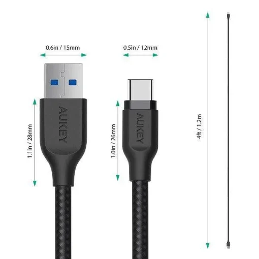 AUKEY CB-AC1 Black nylon quick cable Quick Charge | FCP | AFC | USB C-USB 3.1 | 1.2m | 5 Gbps - Image 2