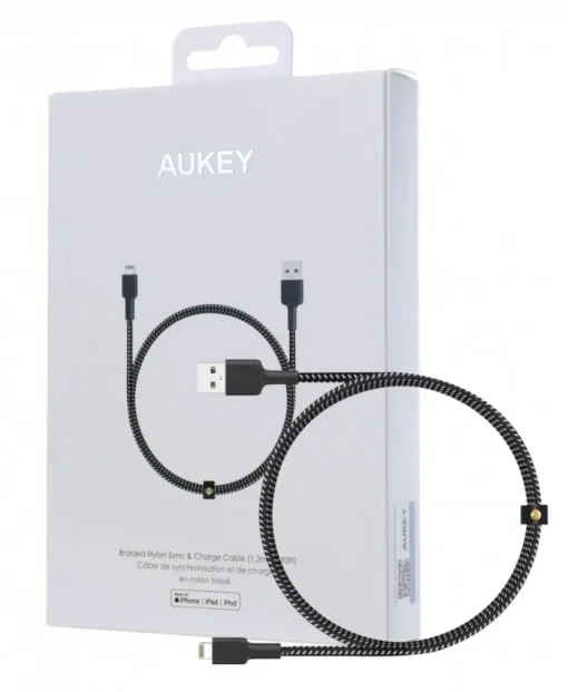 AUKEY CB-BAL3 Black Nylon Reinforced cable Quick Charge Lightning-USB | 1.2m | Apple MFi