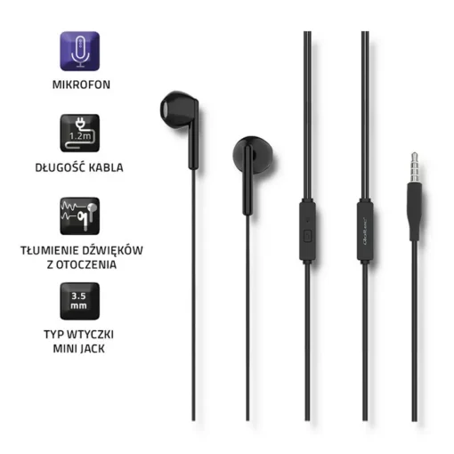 Qoltec In-ear headphones + microphone, black