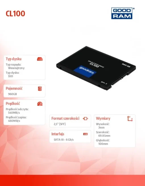 GOODRAM SSD CL100 G3 960GB SATA3 2,5 - Image 2