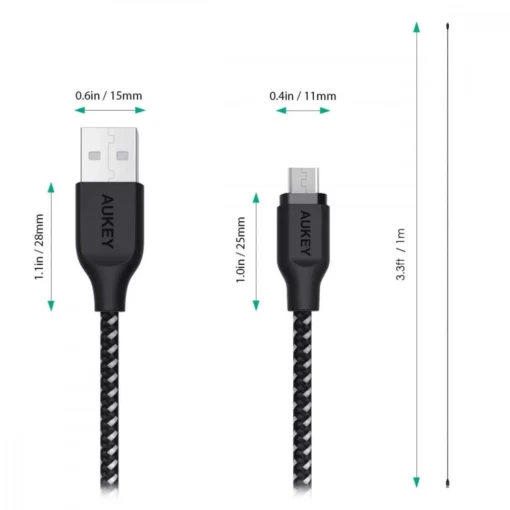 AUKEY Quick Charge micro USB-USB | 1.2m | 5A | 480 Mbps | CB-AM1 Black cable - Image 5