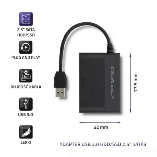 Qoltec Hard Drive AdapterUSB3.0 HDD/SSD 2.5inches SATA3 - Image 2