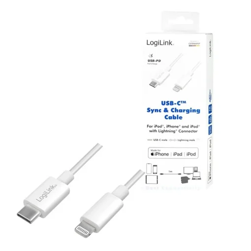 LogiLink Lightning male to USB-C connection cable, white - Image 4