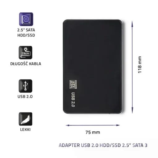 Qoltec Hard drive adapterUSB2.0 HDD/SSD 2.5 SATA3 blac - Image 3