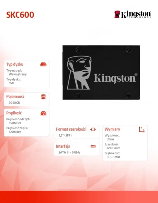 Kingston SSD KC600 SERIES 2TB SATA3 2..5 550/520 MB/s - Image 2