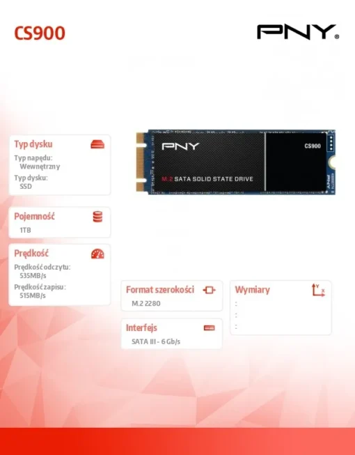 PNY SSD 1TB XLR8 M.2 CS900 M280CS900-1TB-RB - Image 2