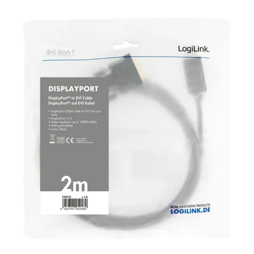 LogiLink DisplayPort to DVI cable , black, 2m - Image 3