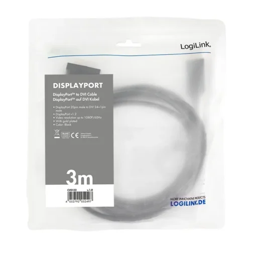 LogiLink DisplayPort to DVI cable , black, 3m - Image 3