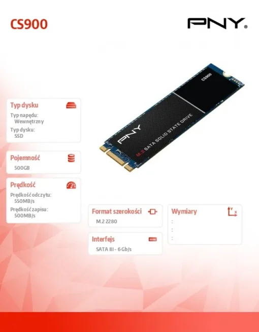 PNY SSD 500GB M.2 CS900 M280CS900-500-RB - Image 2