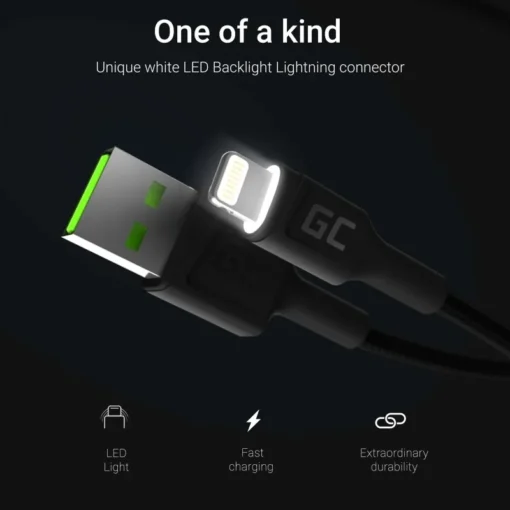 Green Cell 3x GC Ray USB cable Lightning 30, 120, 200cm, LED - Image 2