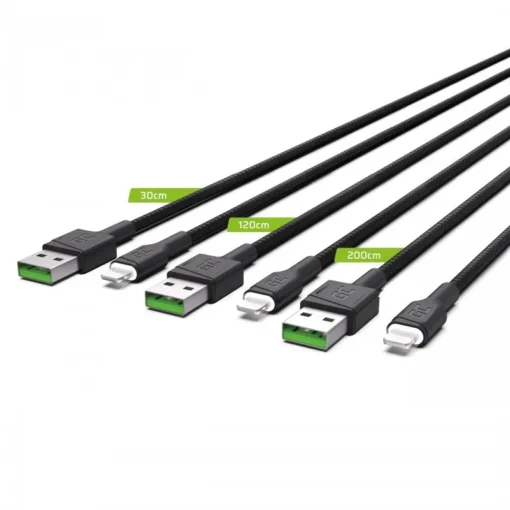 Green Cell 3x GC Ray USB cable Lightning 30, 120, 200cm, LED - Image 3