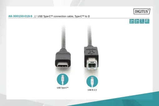 Digitus Connection Cable USB 2.0 HighSpeed Type USB C / B M / M, Power Delivery, black 1.8m - Image 3