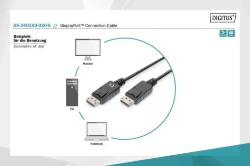 Digitus Connection Cable DisplayPort with snaps 1080p 60Hz FHD Type DP / DP M / M black 2m - Image 4