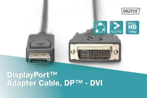 Digitus DisplayPort кабел with snap 1080p 60Hz FHD Type DP / DVI-D (24 + 1) M / M 2m - Image 5