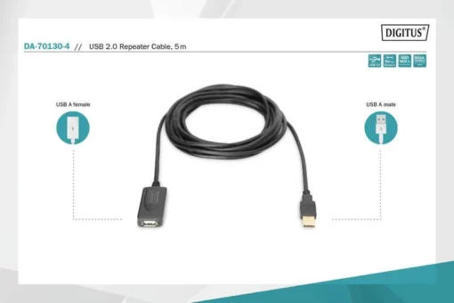 Digitus USB 2.0 Repeater cable, USB A M / A F length 5m - Image 5