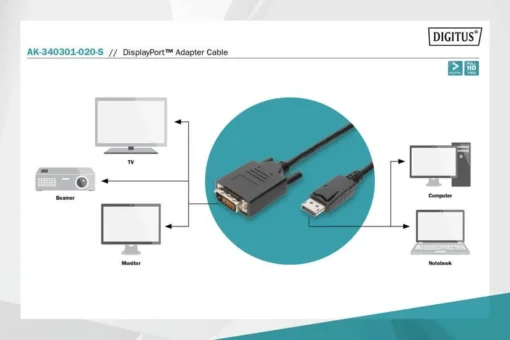 Digitus Displayport1.1a кабел 2m DP/DVI-D(24+1) M/M - Image 5