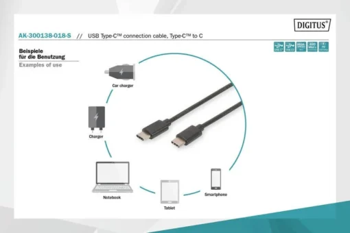 Digitus Connection cable USB 2.0 SuperSpeed Type USB C/USB C M/M black 1,8m - Image 5