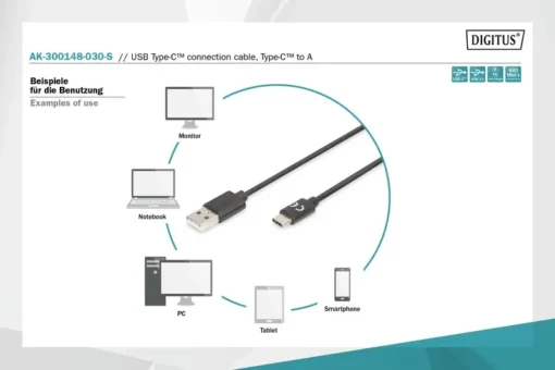 Digitus Connection Cable USB 2.0 HighSpeed Type USB C/USB A M/M black 3 - Image 3