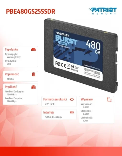 Patriot SSD 480GB Burst Elite 450/320MB/s SATA III 2. - Image 5